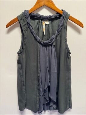 Adiva Olive Green & Grey Sleeveless Tank with Braided Scarf
